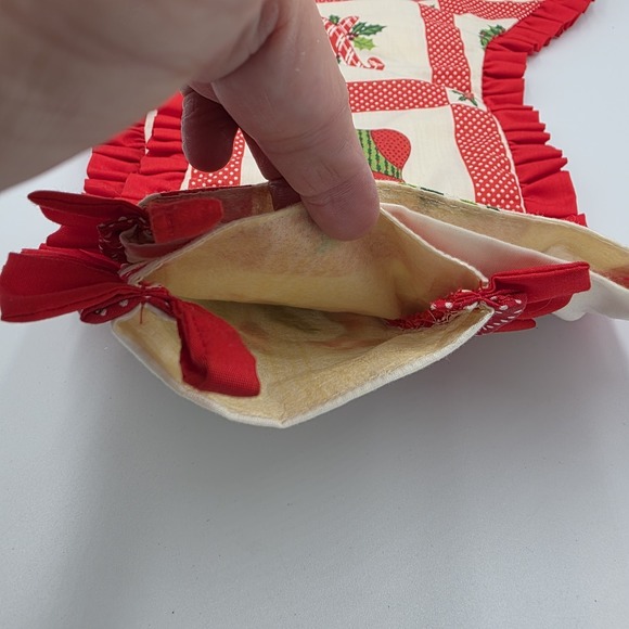 VTG 80's 2~ Handmade Christmas Stockings Bells Candy Canes Wreaths Ruffles Red - Picture 12 of 12